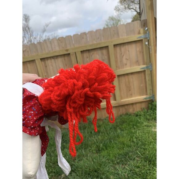 Vintage Handmade Raggedy Ann Soft Plush Doll red Floral White Apron collector - Picture 4 of 10